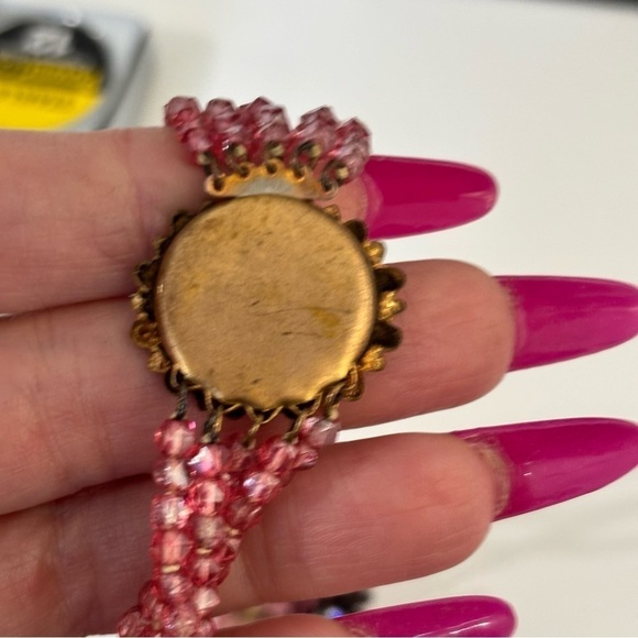 Vintage pink glass crystal, rhinestone lace memory wire unique design - Picture 7 of 10